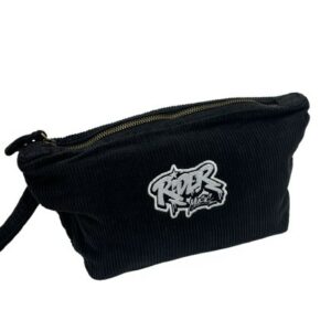 Rider Music Pochette en Velours Côtelé Effet Délavé Noir Logo Brodé Blanc