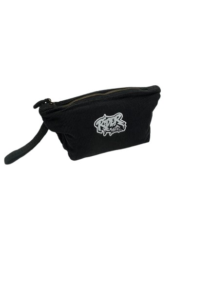 Rider Music Pochette en Velours Côtelé Effet Délavé Noir Logo Brodé Blanc