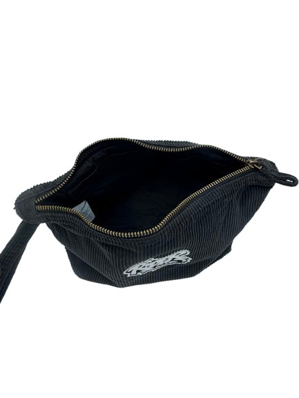 Rider Music Pochette en Velours Côtelé Effet Délavé Noir Logo Brodé Blanc