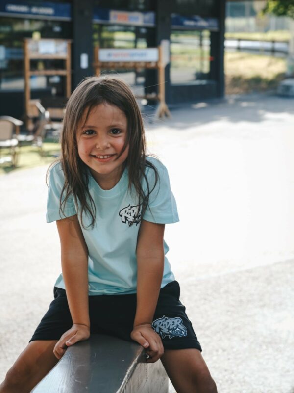 Rider Music Tee Shirt Kids Unisexe Caribean Blue Logo Blanc