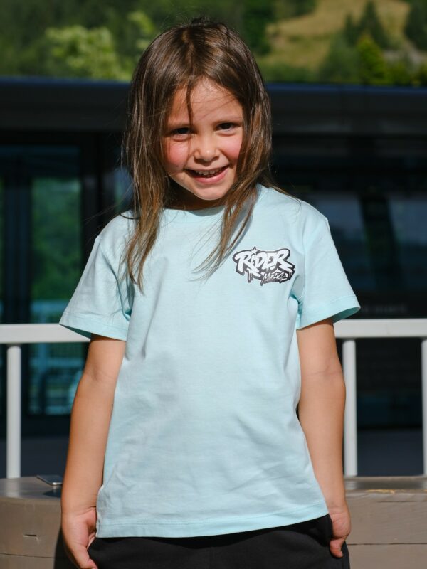 Rider Music Tee Shirt Kids Unisexe Caribean Blue Logo Blanc