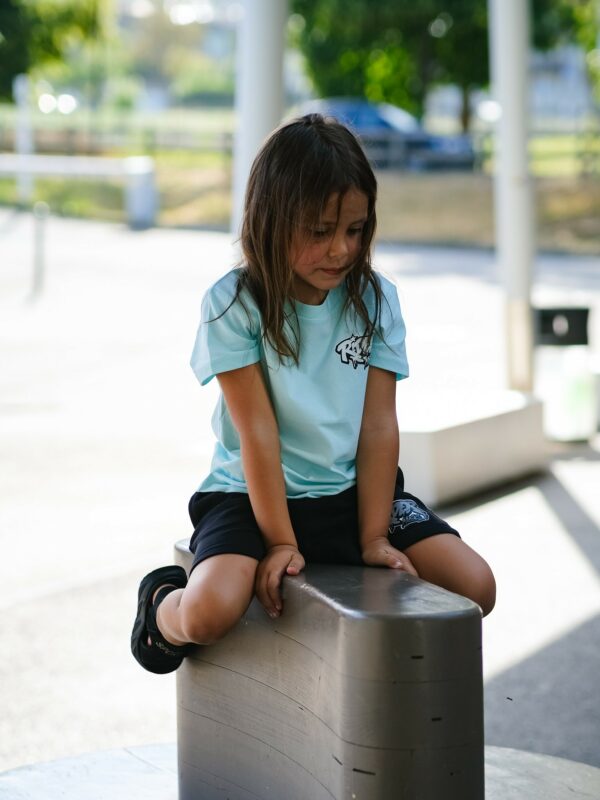 Rider Music Tee Shirt Kids Unisexe Caribean Blue Logo Blanc