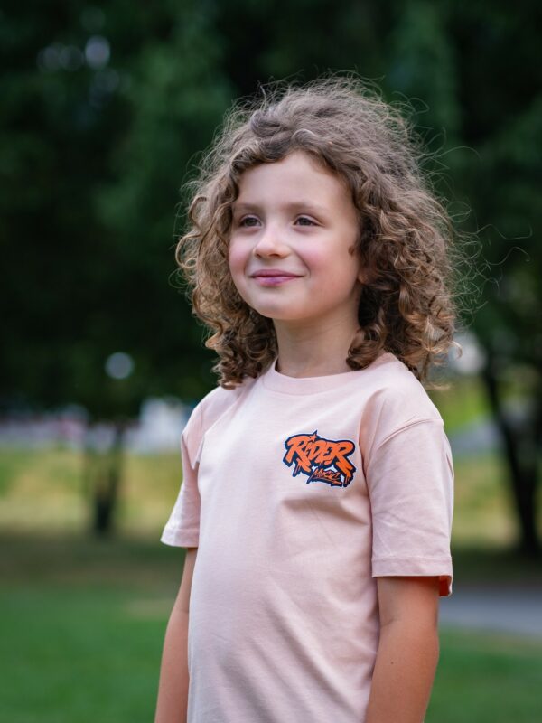 Rider Music Tee Shirt Kids Unisexe Fraiche Pêche Kids Logo Orange