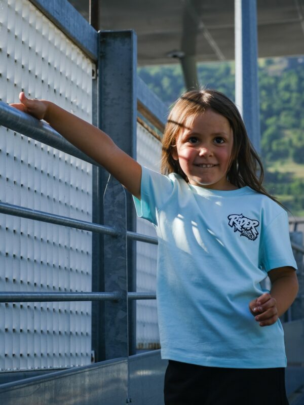 Rider Music Tee Shirt Kids Unisexe Caribean Blue Logo Blanc