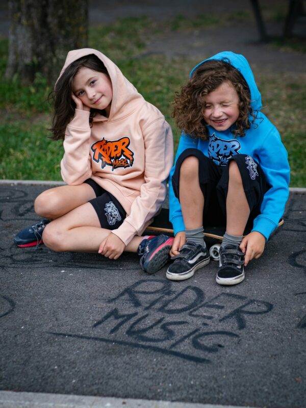 Rider Music Sweat Unisexe Kids Aqua Blue Logo Bleu