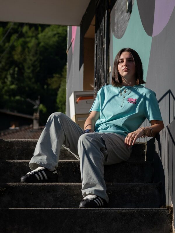 Rider Music Tee Shirt Unisexe Pool Blue Logo Rose