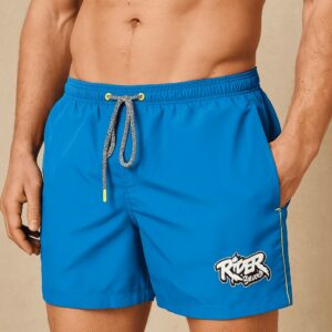 Rider Music Short de Bain Homme Royal Blue Logo Blanc