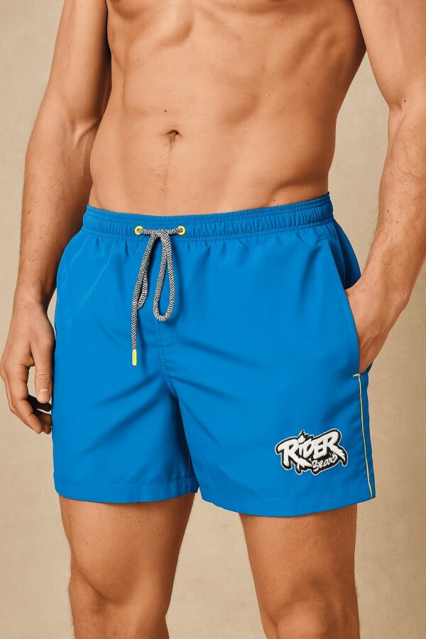 Rider Music Short de Bain Homme Royal Blue Logo Blanc