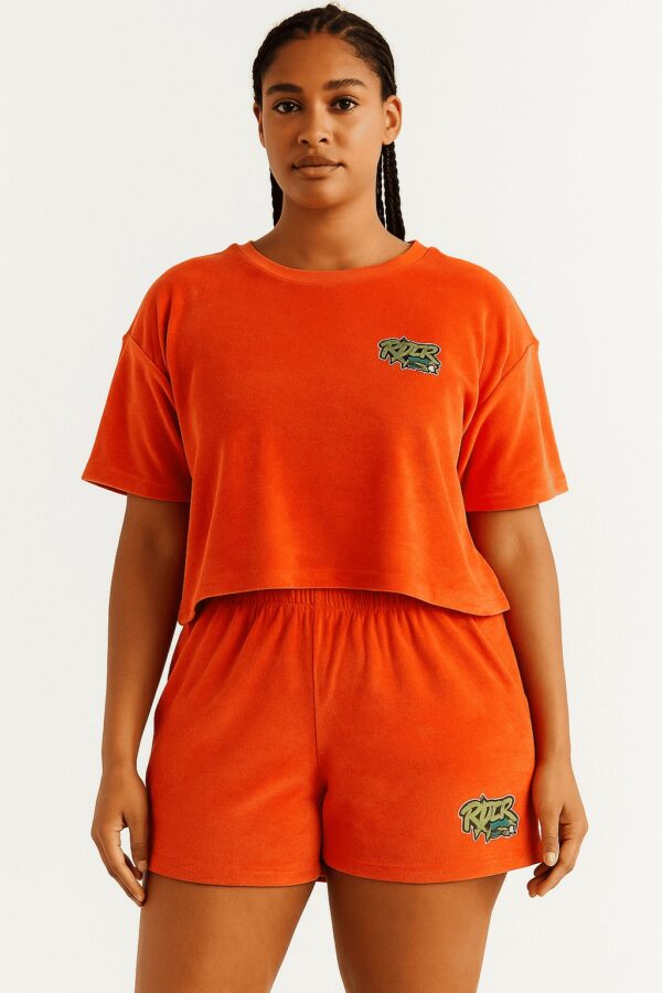 Rider Music Ensemble Oversize Éponge Femme Tee Shirt & Short Paprika Logo Khaki