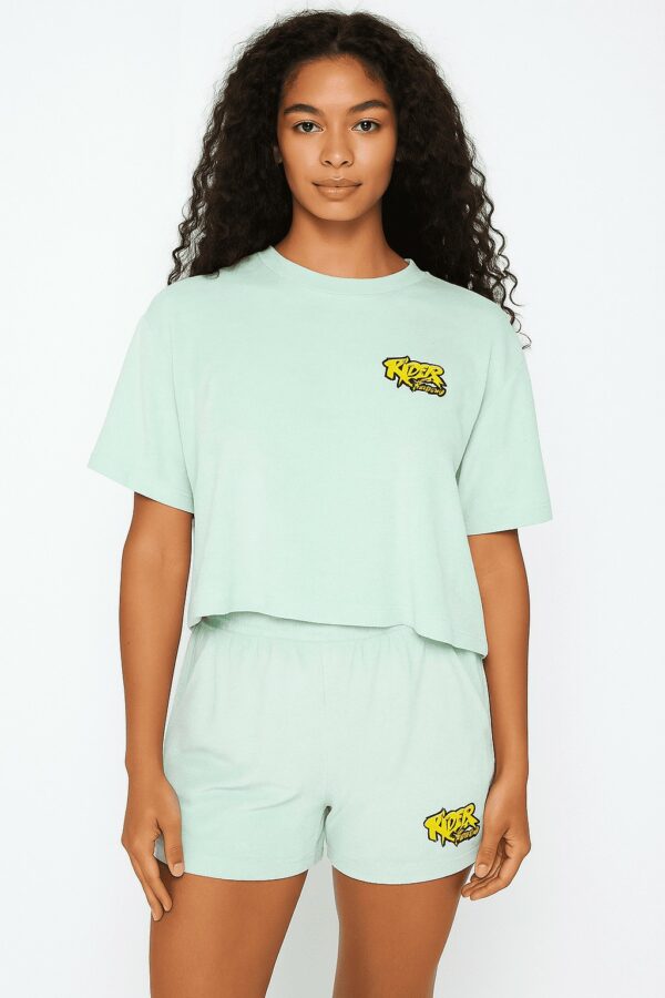 Rider Music Ensemble Éponge Femme Tee Shirt & Short Brook Green Logo Jaune