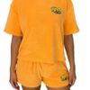 Rider Music Ensemble Oversize Éponge Femme Tee-Shirt & Short Abricot Logo Jaune