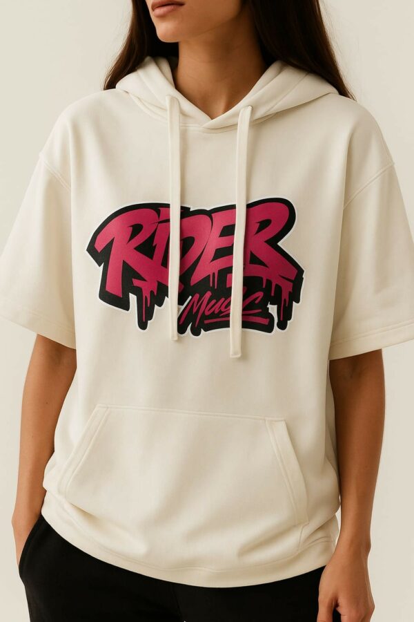 Rider Music Sweat Shirt Unisexe Ivory Logo Fuchsia