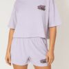 Rider Music Ensemble Oversize Éponge Femme Tee Shirt & Short Parme Logo Violet