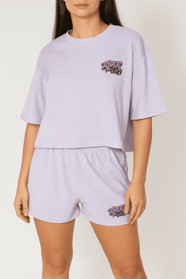 Rider Music Ensemble Oversize Éponge Femme Tee Shirt & Short Parme Logo Violet