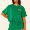 Rider Music Ensemble Éponge Femme Tee Shirt & Short Malachite Green Logo Gris