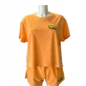 Rider Music Ensemble Oversize Éponge Femme Tee-Shirt & Short Abricot Logo Jaune