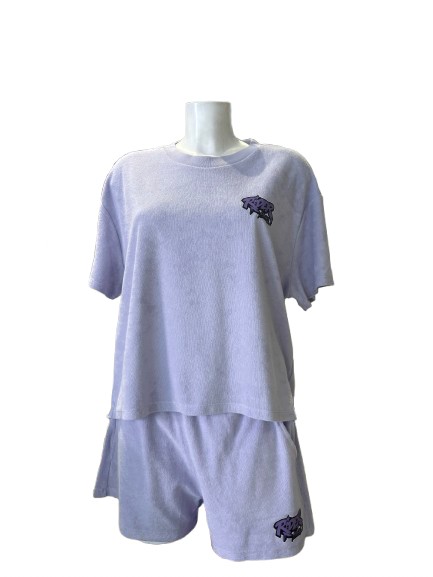 Rider Music Ensemble Oversize Éponge Femme Tee Shirt & Short Parme Logo Violet