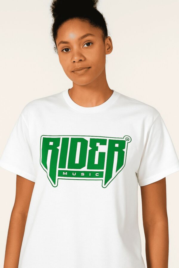 Rider Music Tee Shirt Blanc Unisexe Logo Vert