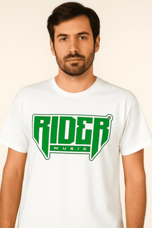 Rider Music Tee Shirt Blanc Unisexe Logo Vert