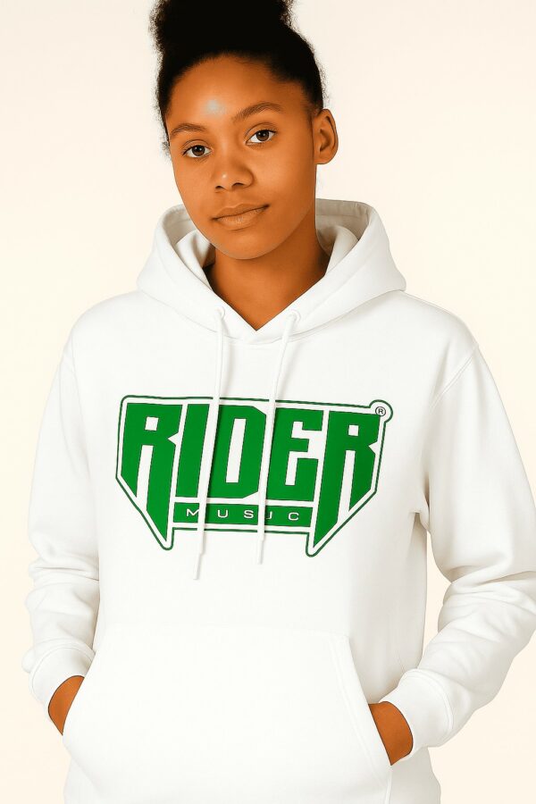 Rider Music Sweat Blanc Unisexe Logo Vert