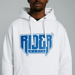 Rider Music Sweat Blanc Unisexe Logo Bleu