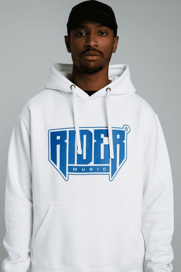 Rider Music Sweat Blanc Unisexe Logo Bleu